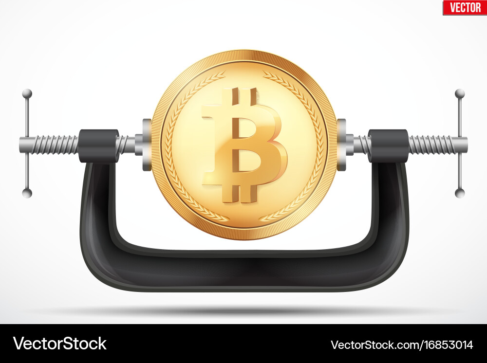 Symbol of bitcoin being squeezed in a vice vector image