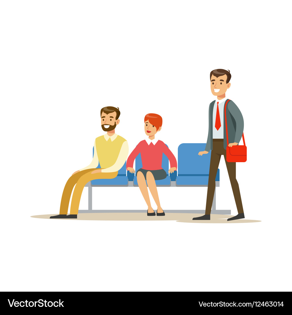 Three person waiting in queue bank service vector image