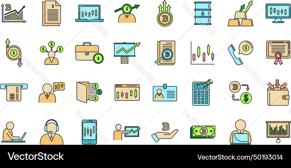 Trader icons set color line Trader icons set color line vector image