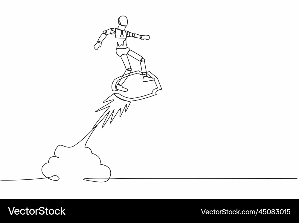 Continuous one line drawing of robot riding Continuous one line drawing of robot riding vector image