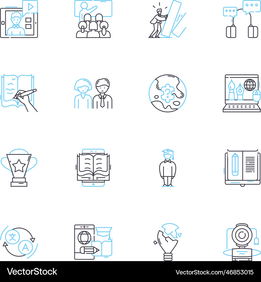 E-learning tutorials linear icons set online vector image