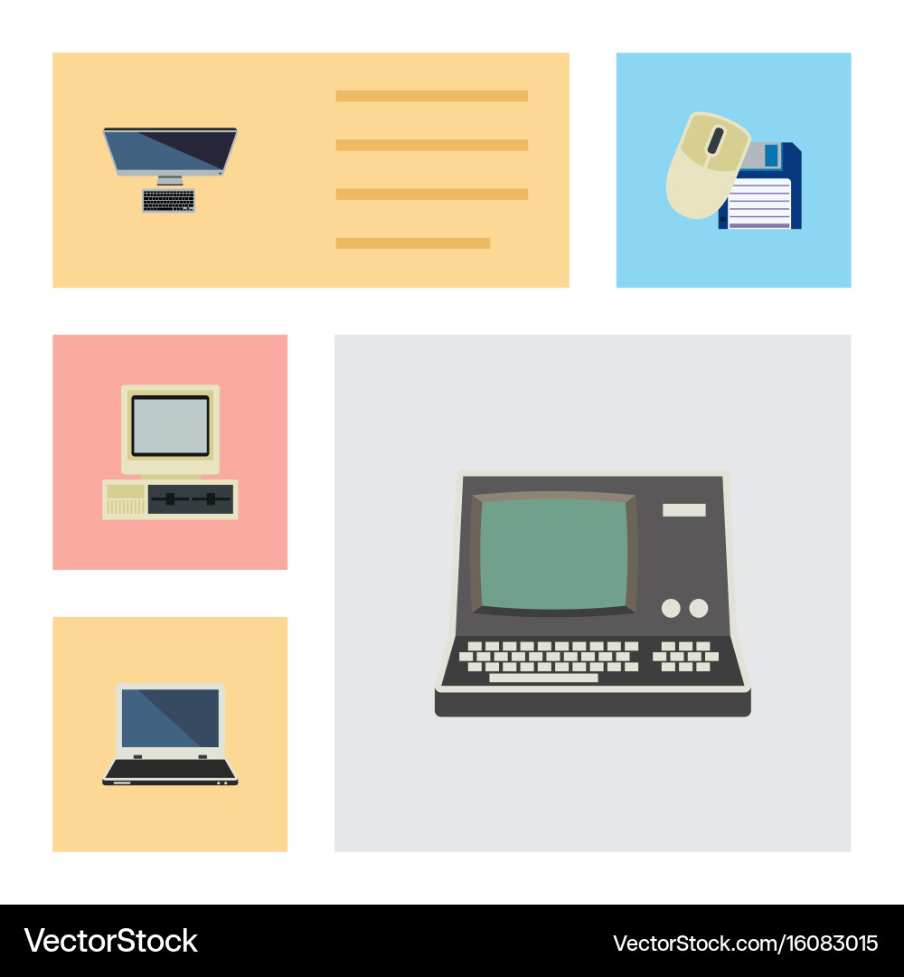 Flat icon computer set of notebook pc vector image