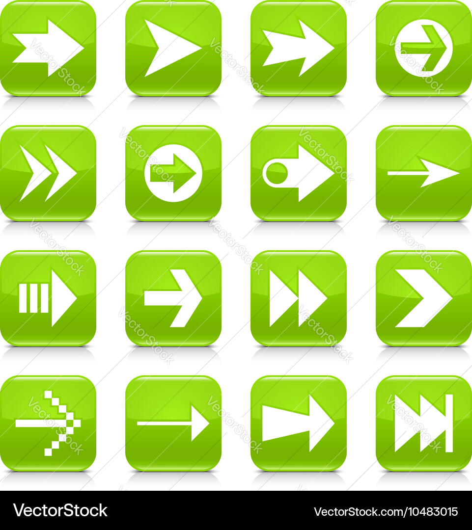 Green arrow sign rounded square icon web button Vector Image