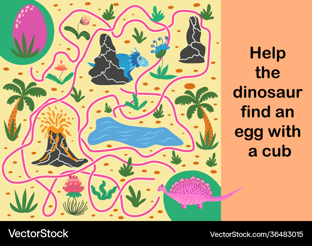 Help dinosaur find path to nest labyrinth maze Vector Image