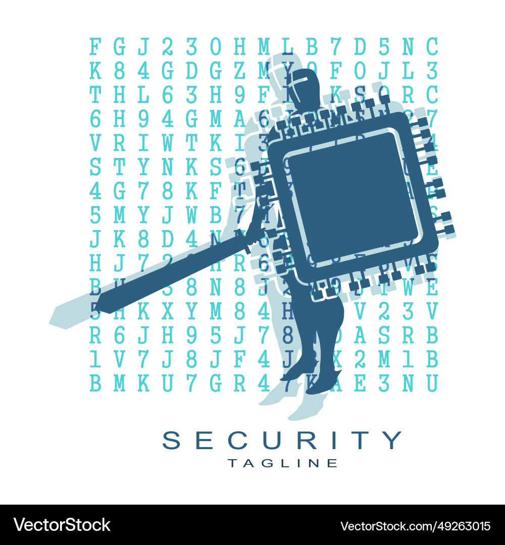 Knight with sword and microchip shaped shield Knight with sword and microchip shaped shield vector image