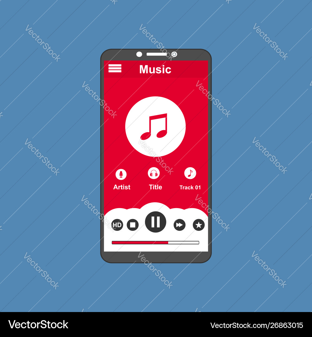 Media player application app template with flat Media player application app template with flat vector image
