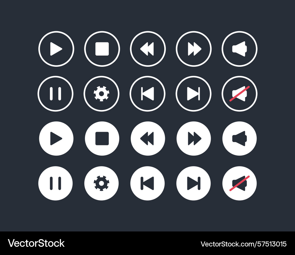 Media player button icons set pause rewind fast Media player button icons set pause rewind fast Vector Image
