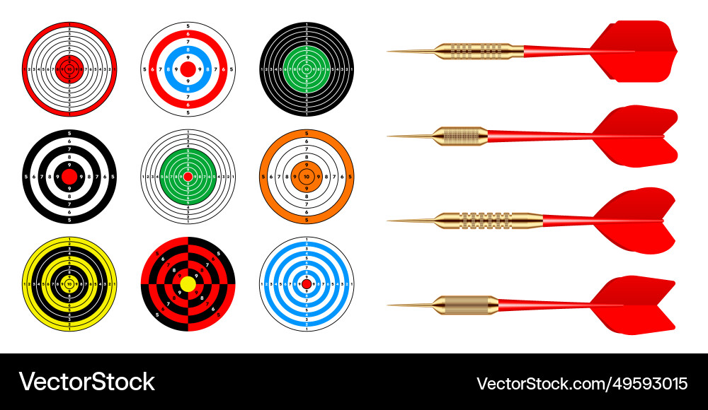 Paper targets with dart arrows shooting range Paper targets with dart arrows shooting range vector image