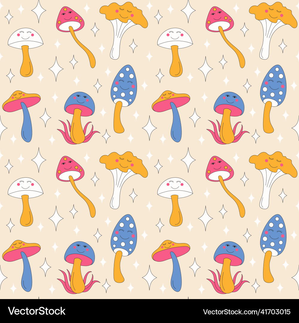 Retro mushromms and sparkles on light background Vector Image