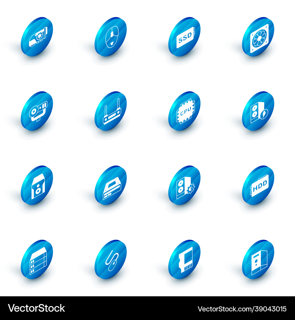Set computer mouse ssd card cooler web camera Set computer mouse ssd card cooler web camera vector image