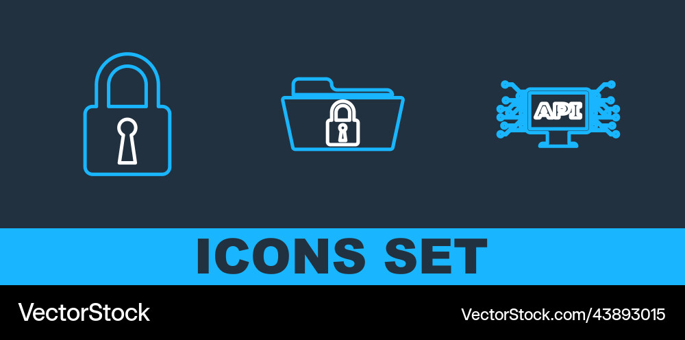 Set line computer api interface lock and folder Vector Image