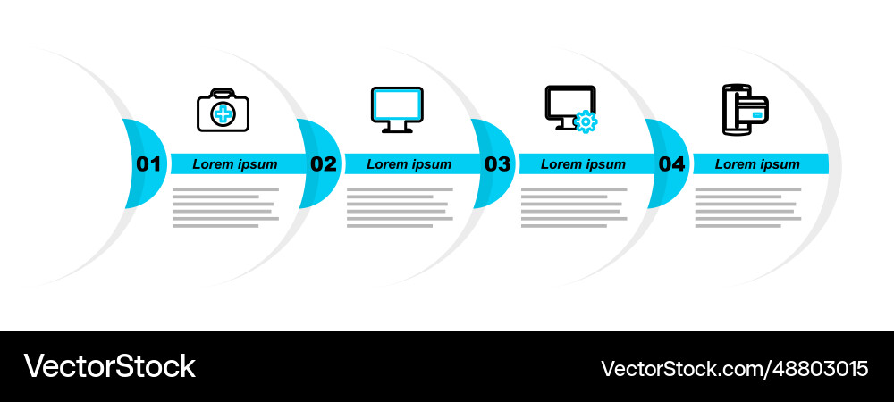 Set line nfc payment computer monitor and gear Set line nfc payment computer monitor and gear vector image