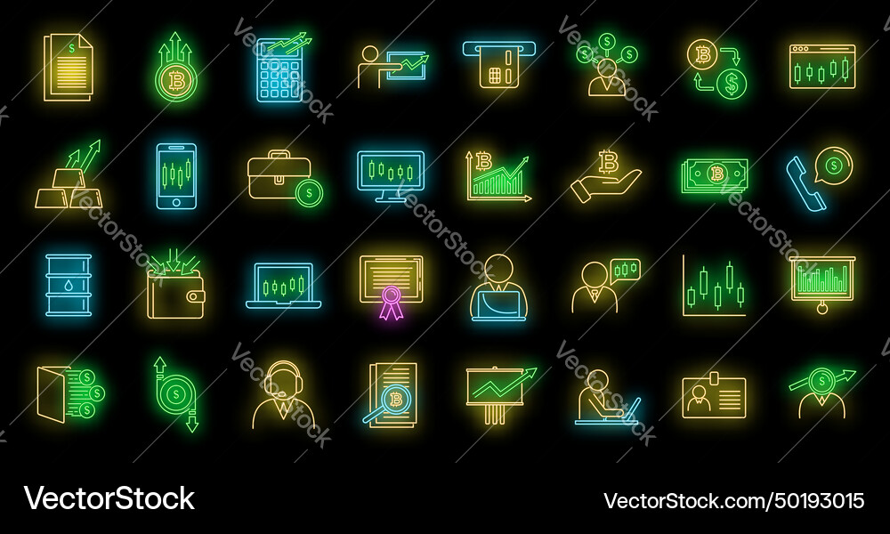 Trader icons set neon Trader icons set neon Vector Image