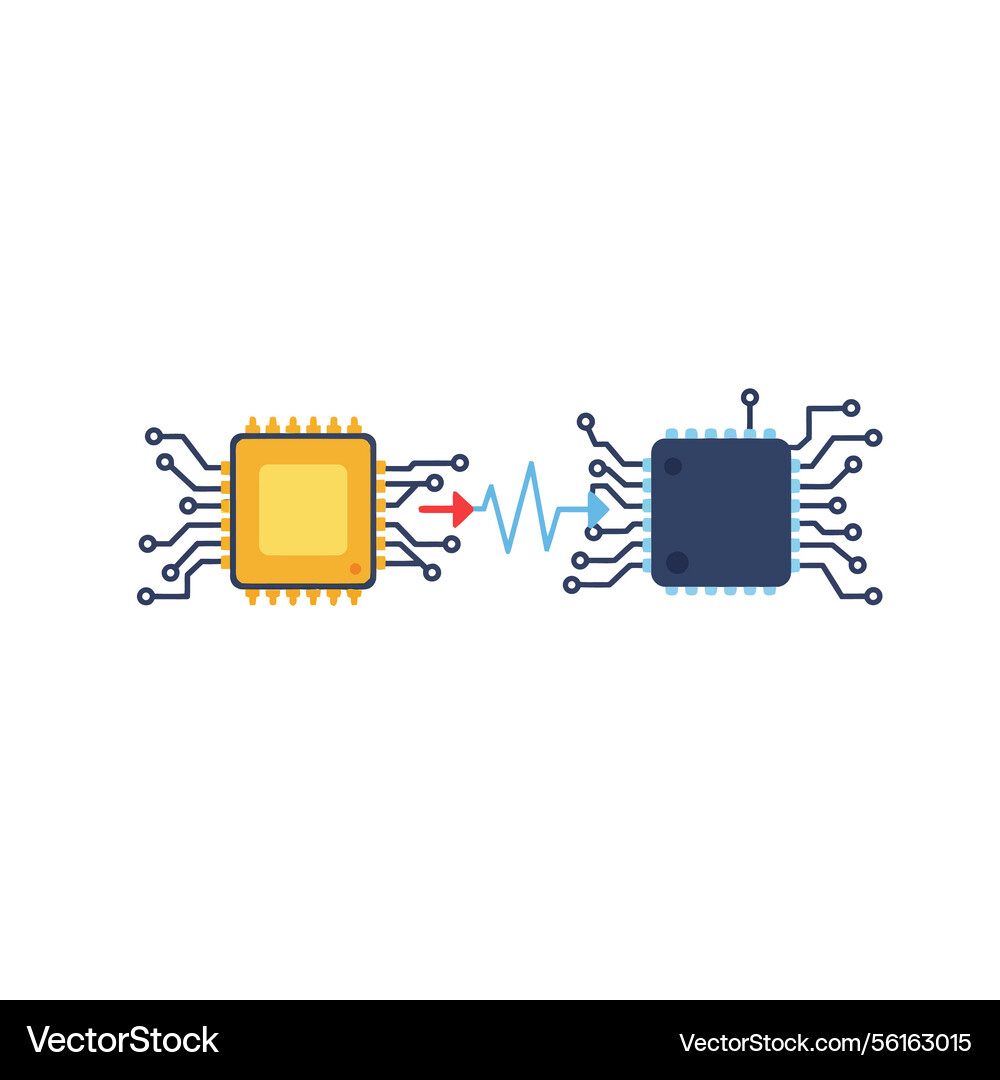 Two computer chips connected by a signal line Two computer chips connected by a signal line Vector Image