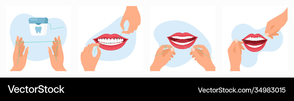 Using dental floss routine vector image