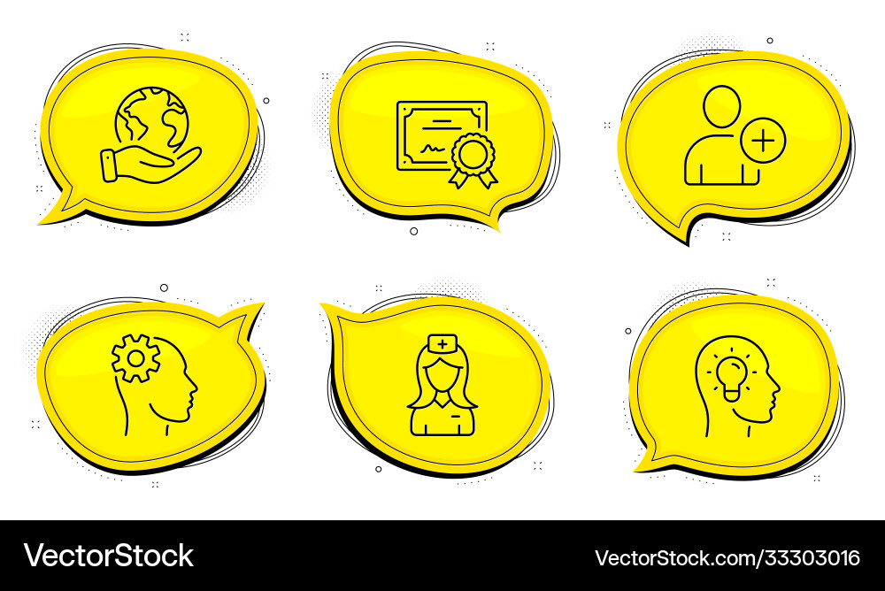 Engineering add user and idea head icons set Engineering add user and idea head icons set vector image