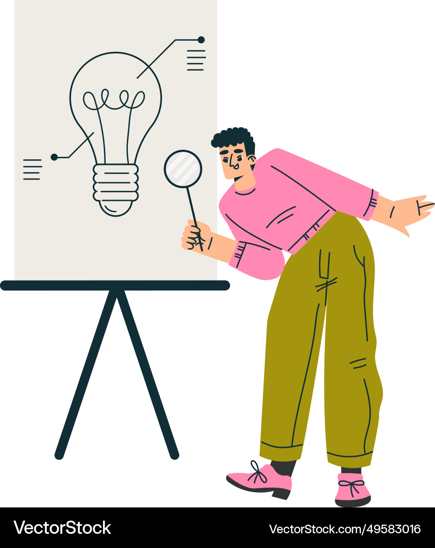 Finding brilliant idea with man character Finding brilliant idea with man character Vector Image