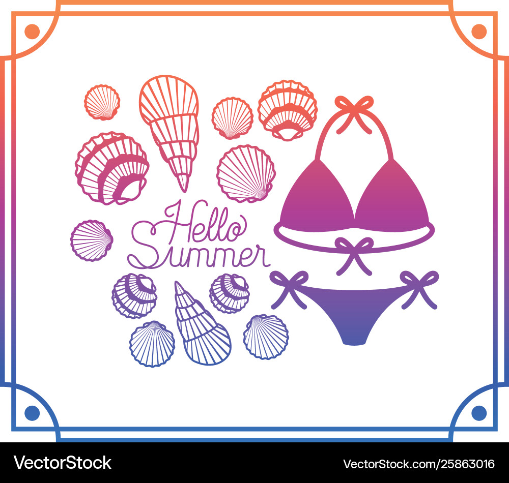 Hello summer label with colorful frame vector image