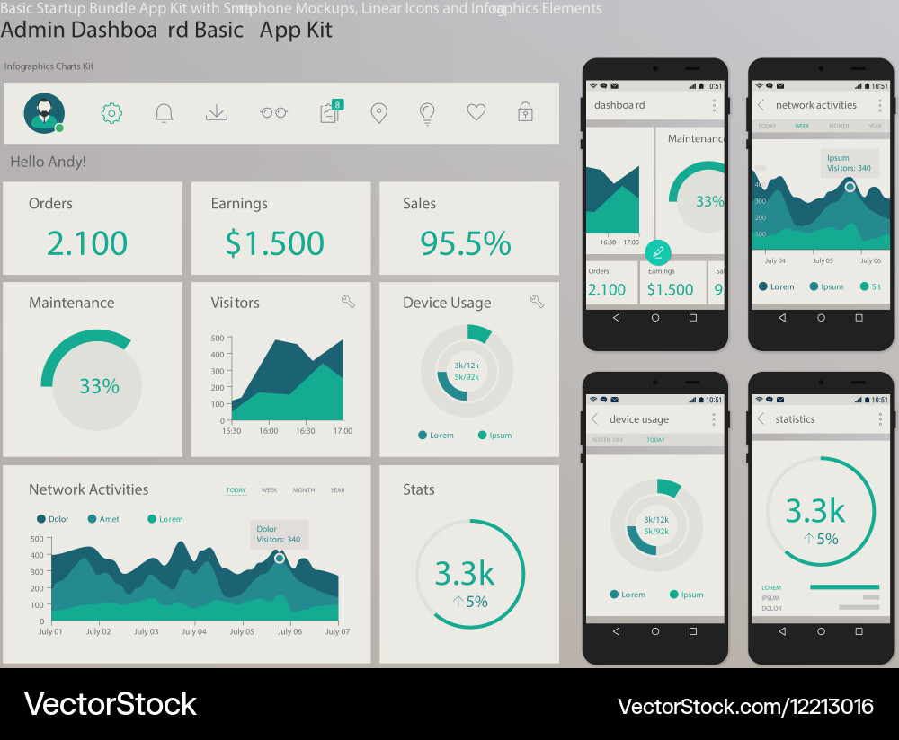 Modern Admin Dashboard UI Mobile App Template vector image
