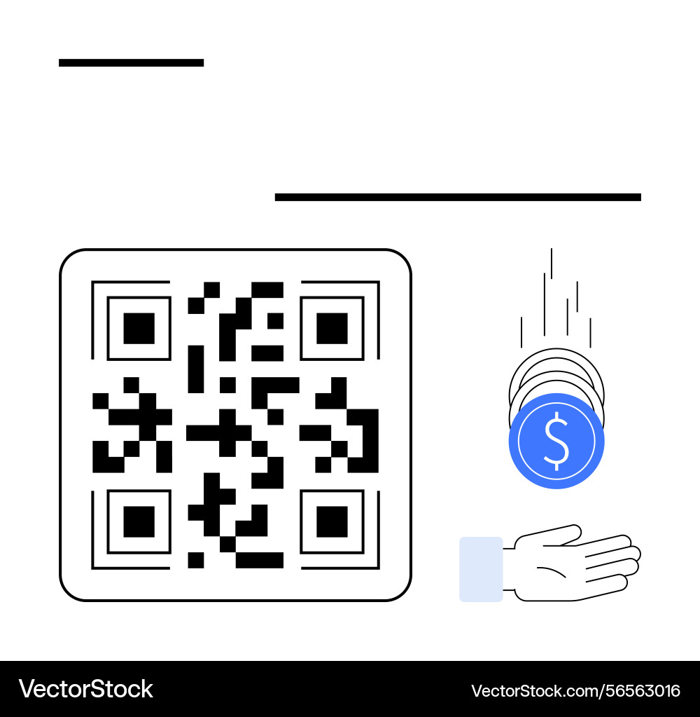 Qr code payment with coins dropping into hand Qr code payment with coins dropping into hand vector image