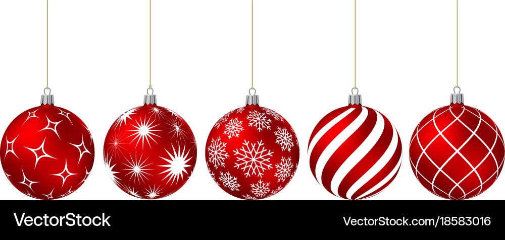 Red christmas balls with different patterns vector image
