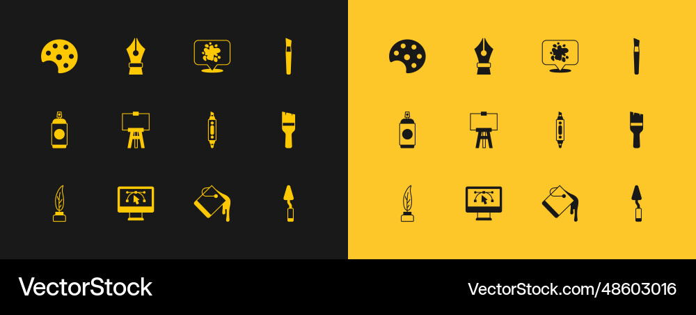 Set paint brush computer with design program vector image