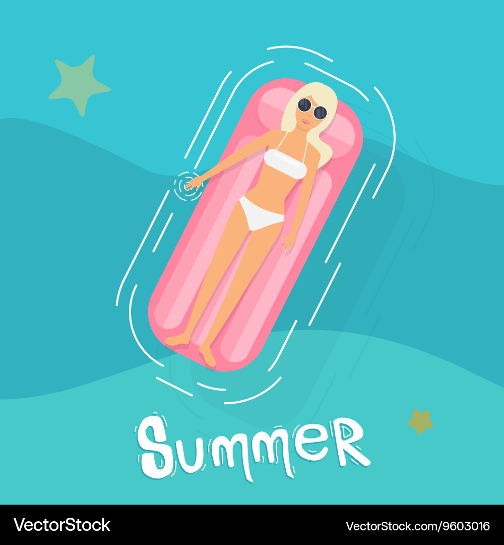 Woman Relaxing on Pool Float Vector Image