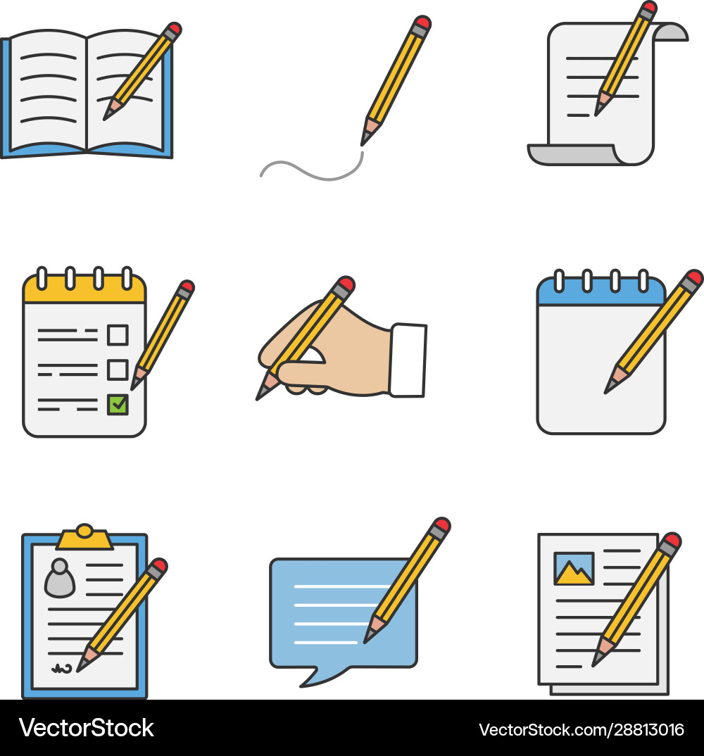 Writing with pencil color icons set Vector Image