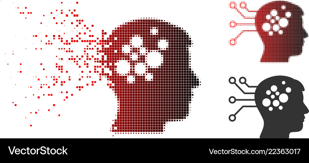 Broken pixelated halftone brain interface circuit Broken pixelated halftone brain interface circuit vector image