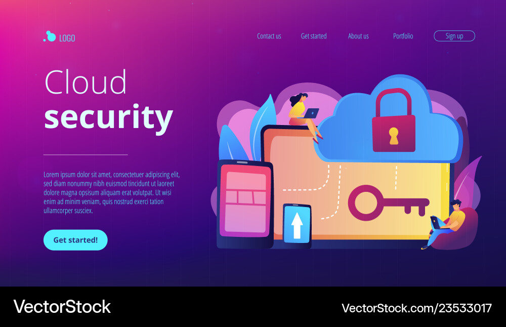 Cloud computing security concept landing page Cloud computing security concept landing page Vector Image