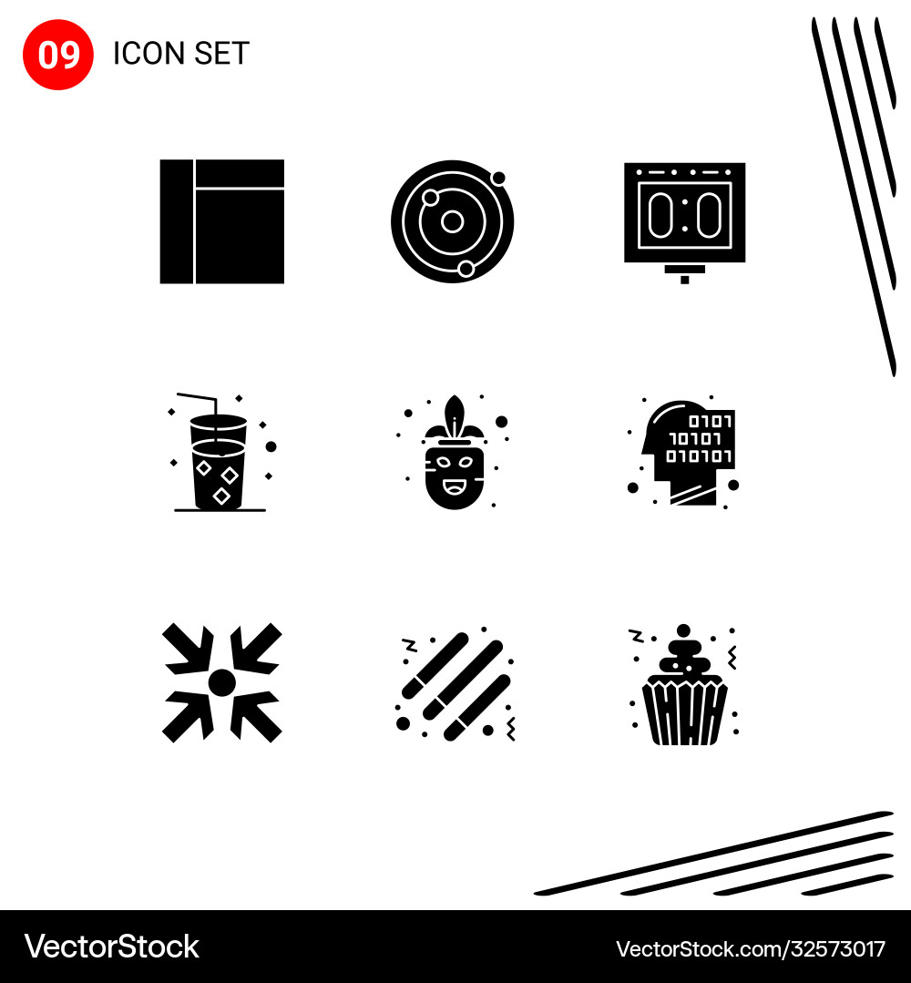 Group 9 modern solid glyphs set for binary vector image