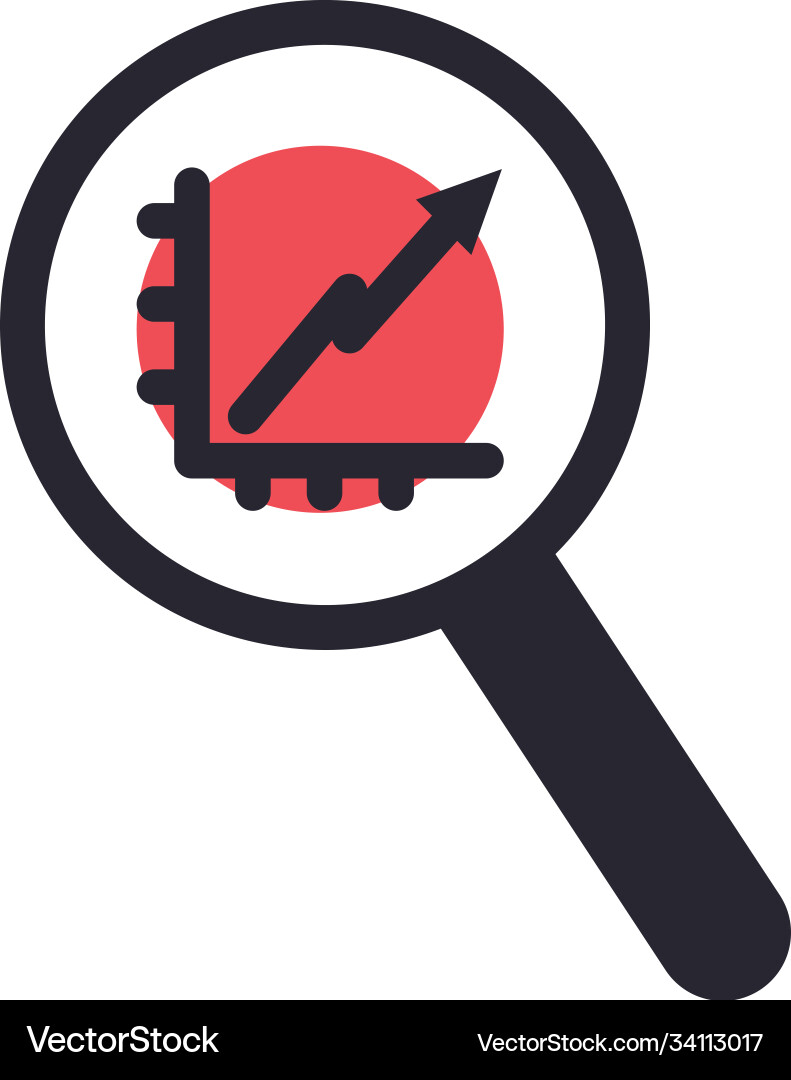 Increase arrow chart in lupe line and fill style Vector Image