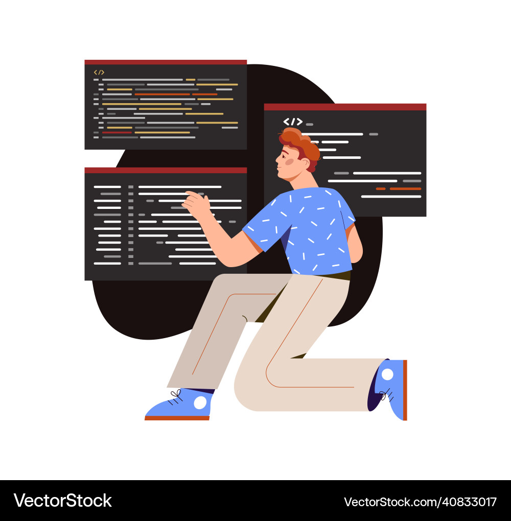 Man programmer writes code Man programmer writes code vector image