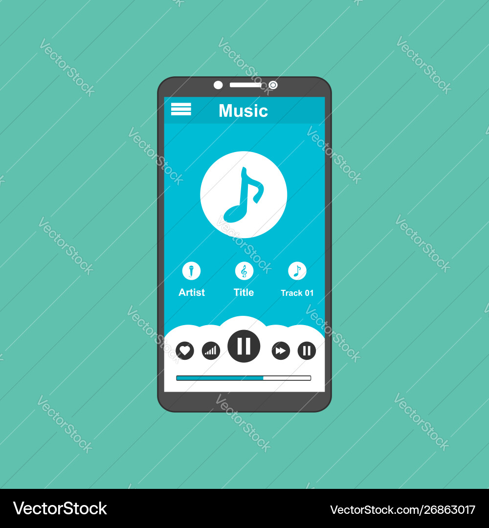 Media player application app template with flat Media player application app template with flat vector image
