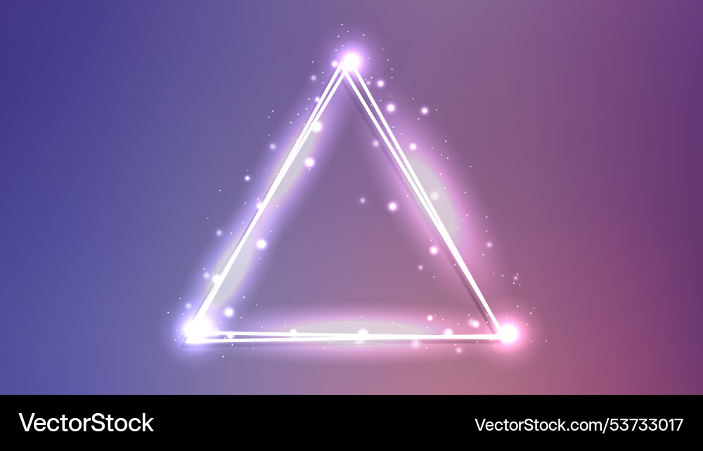 Neon double triangular frame with shining effects Neon double triangular frame with shining effects vector image