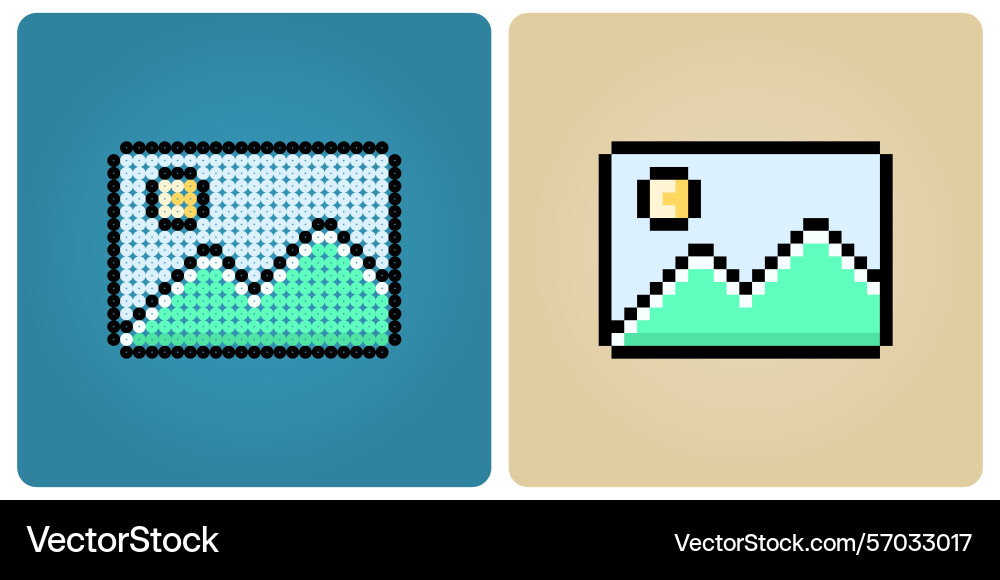 Pixel 8 bit frame of gallery game assets Pixel 8 bit frame of gallery game assets Vector Image