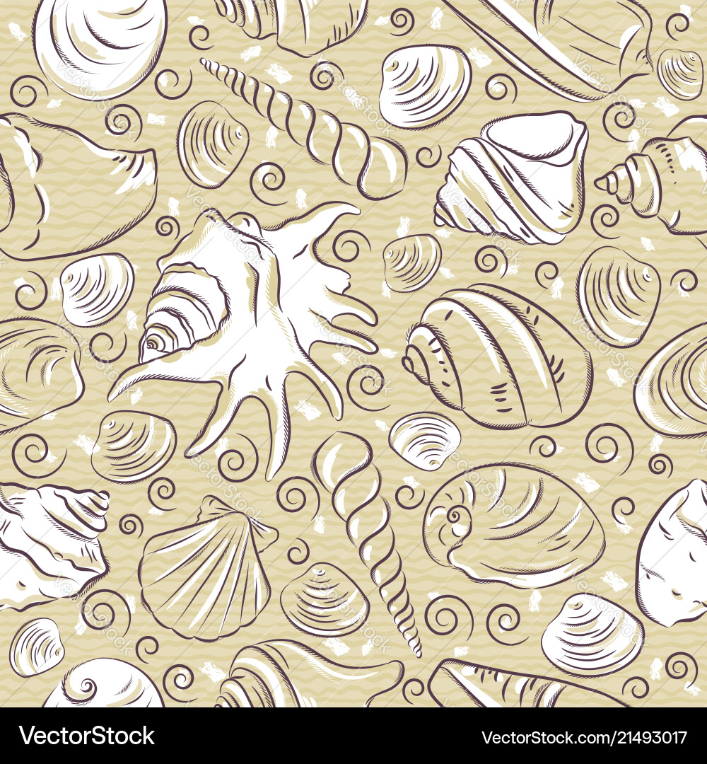 Seamless patterns with summer symbols shellfish vector image
