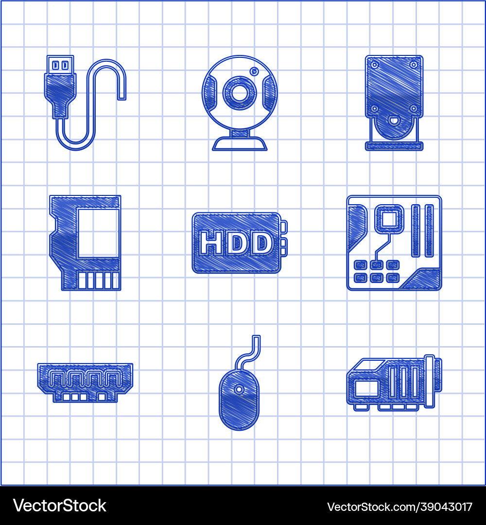 Set hard disk drive hdd computer mouse video Set hard disk drive hdd computer mouse video Vector Image