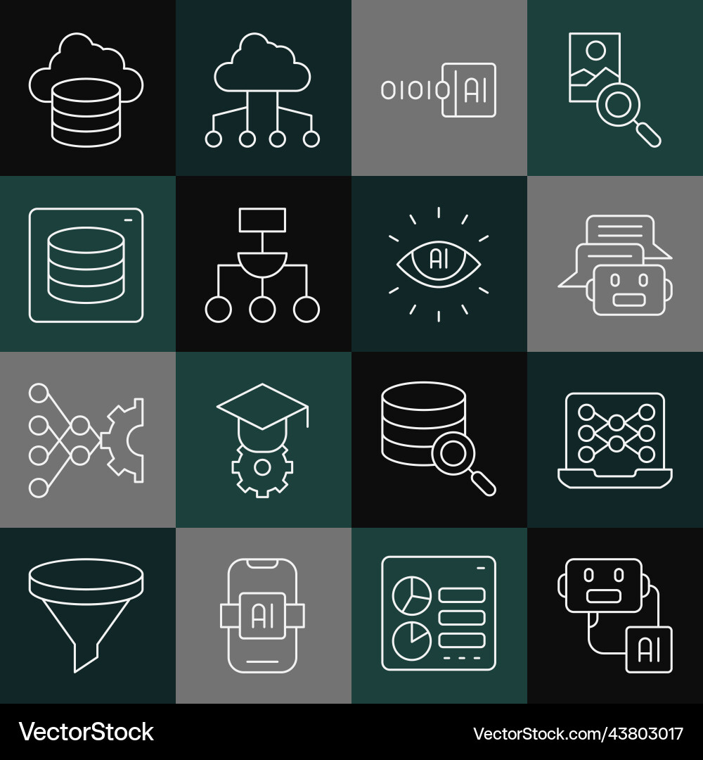 Set line artificial intelligence robot neural Set line artificial intelligence robot neural vector image