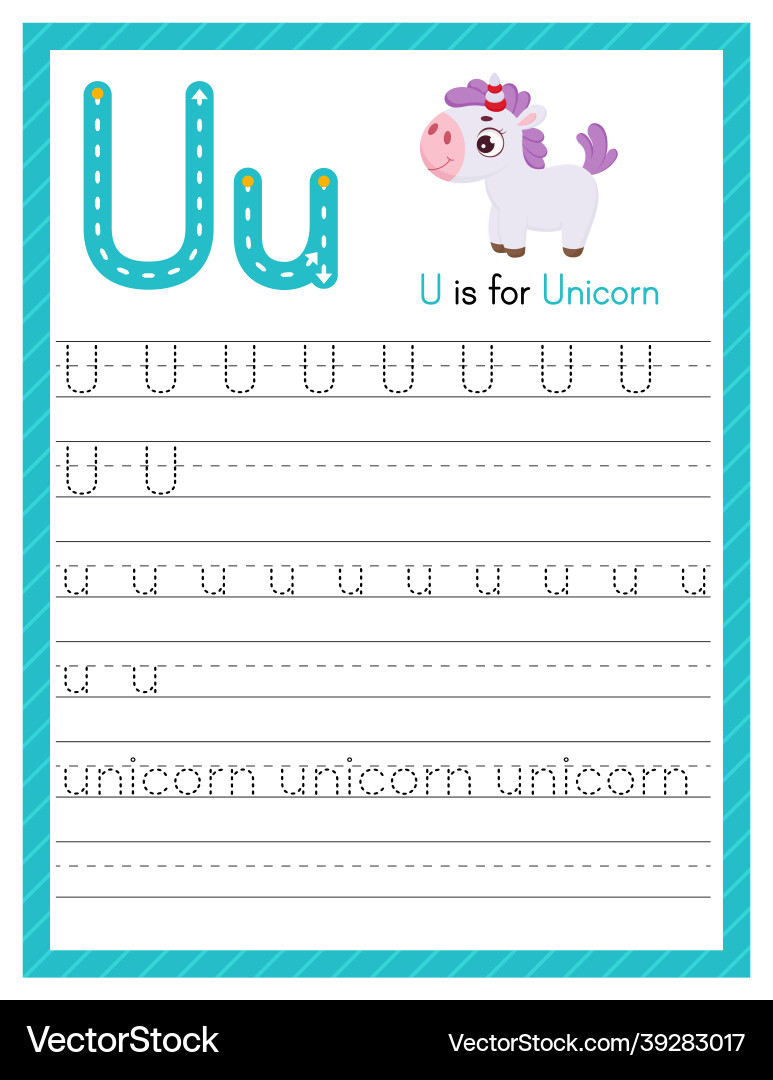 Trace letter u uppercase and lowercase alphabet Trace letter u uppercase and lowercase alphabet vector image