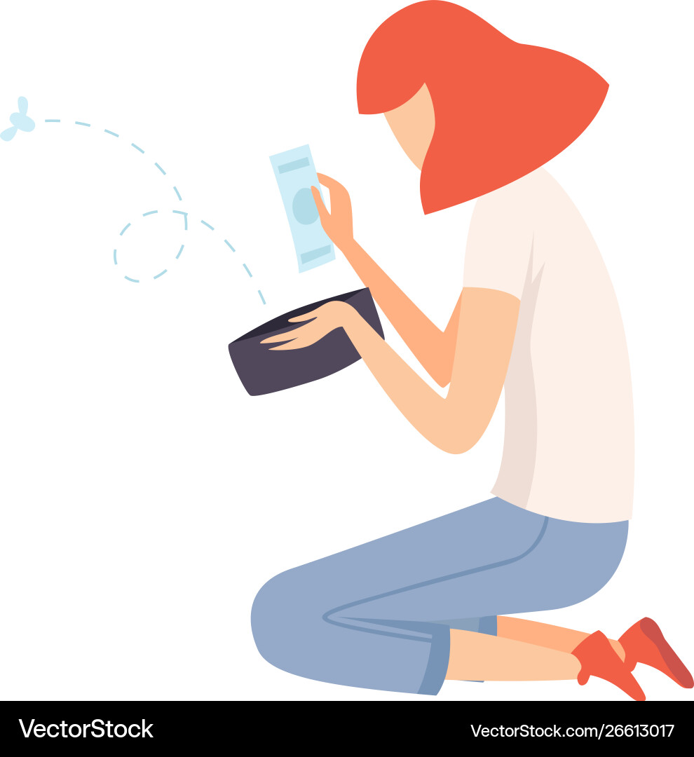 Young Woman Contemplating Finances Vector Image