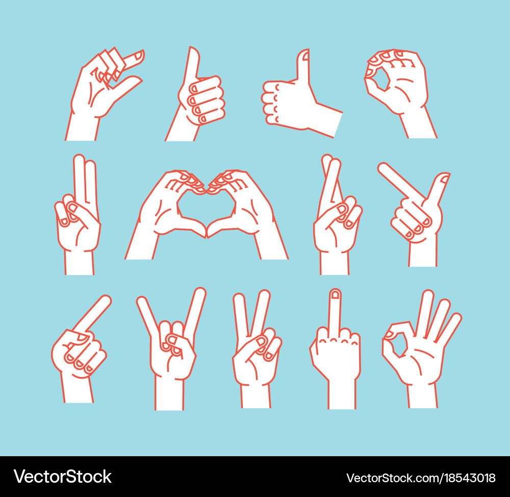 Gesture set stylized hands showing different vector image