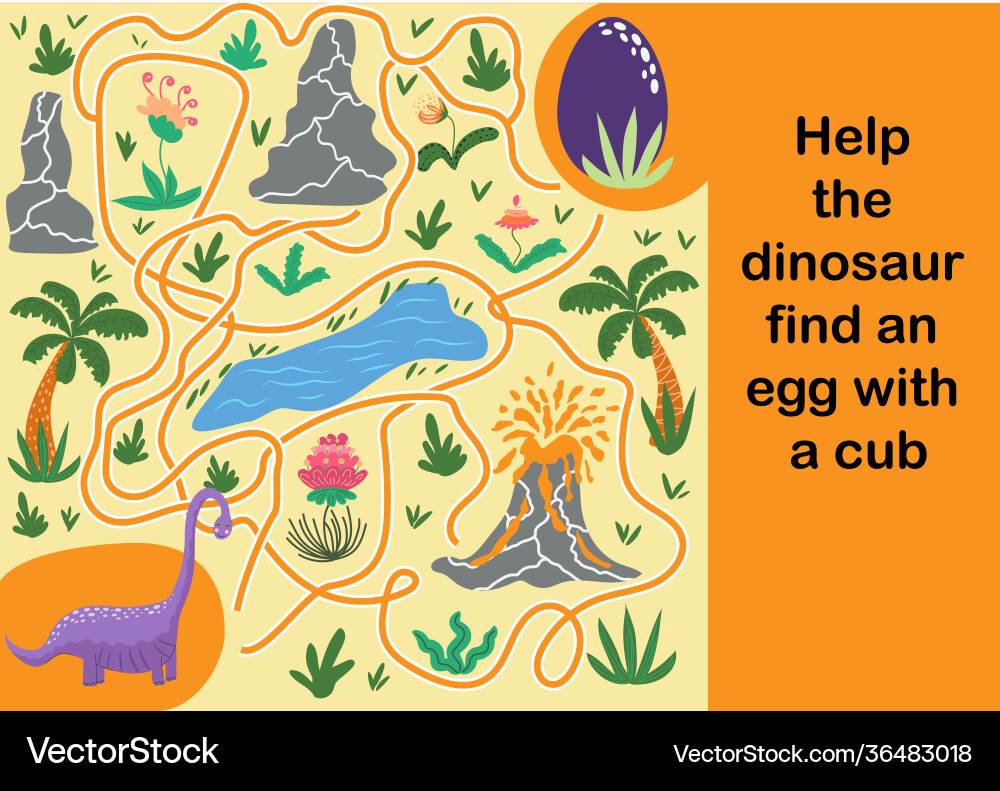 Help dinosaur find path to nest labyrinth maze Vector Image