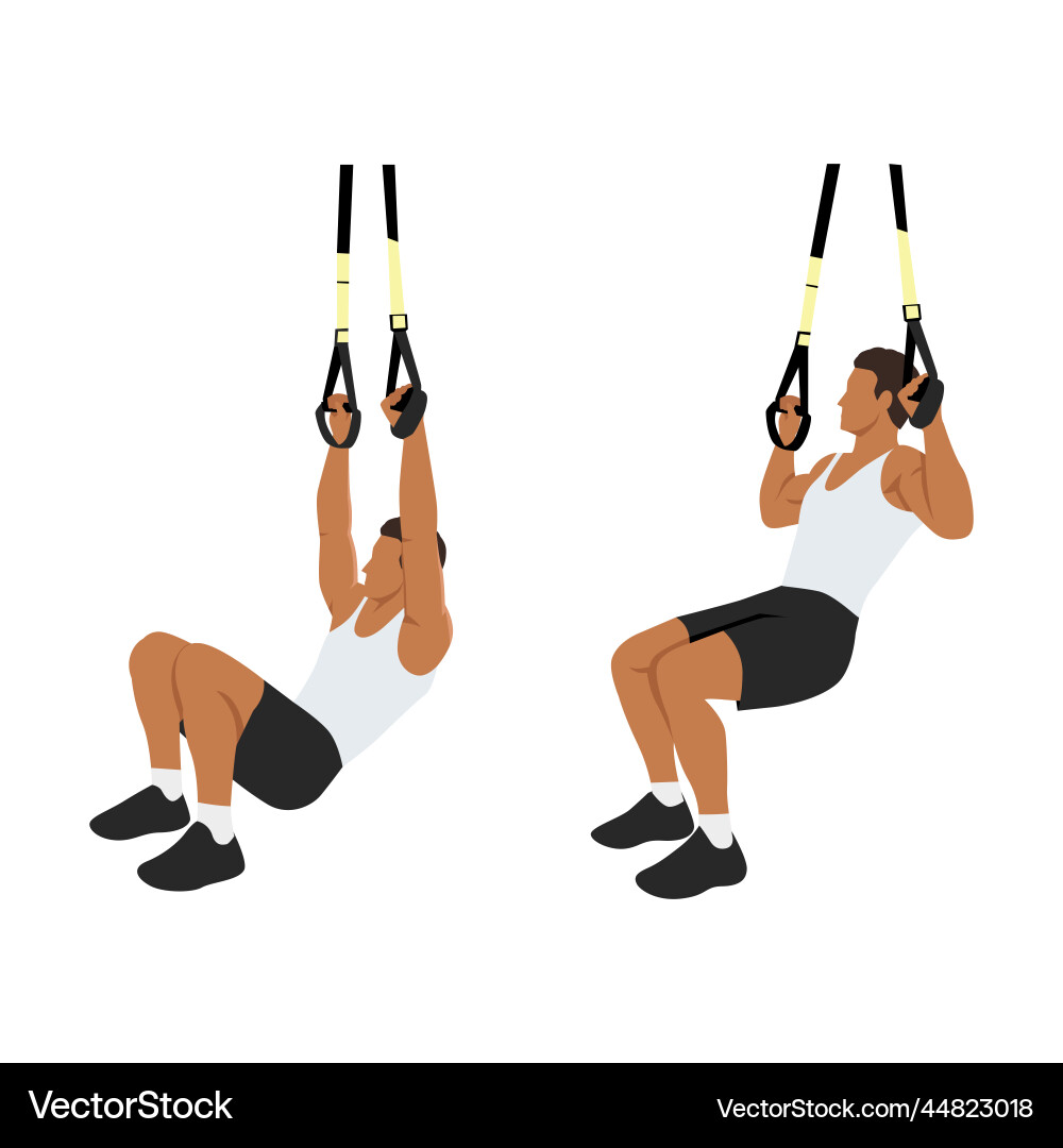 Man doing trx suspension strap rows Man doing trx suspension strap rows Vector Image