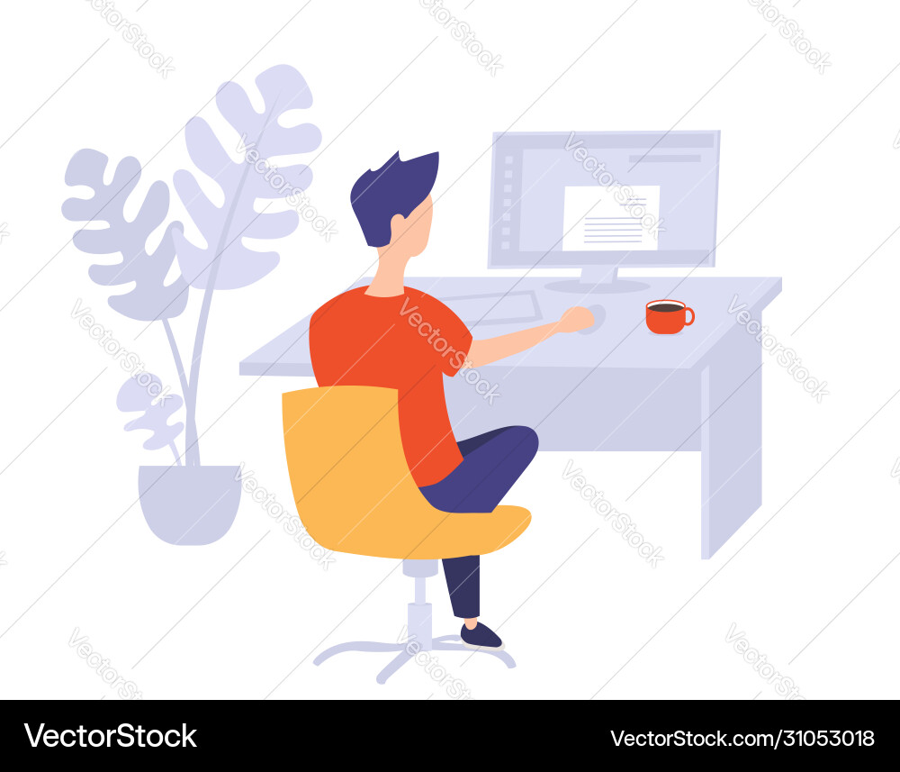 Man Working on Computer in Office vector image