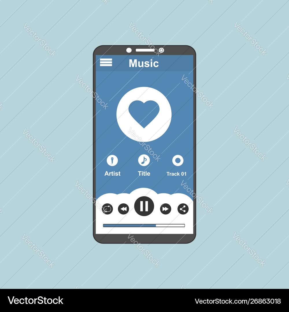Media player application app template with flat Media player application app template with flat vector image