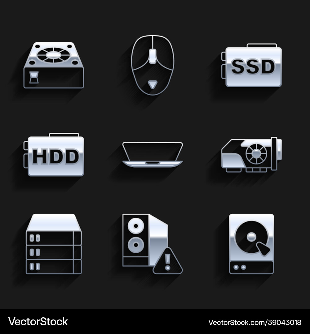 Set laptop case of computer hard disk drive hdd Set laptop case of computer hard disk drive hdd vector image