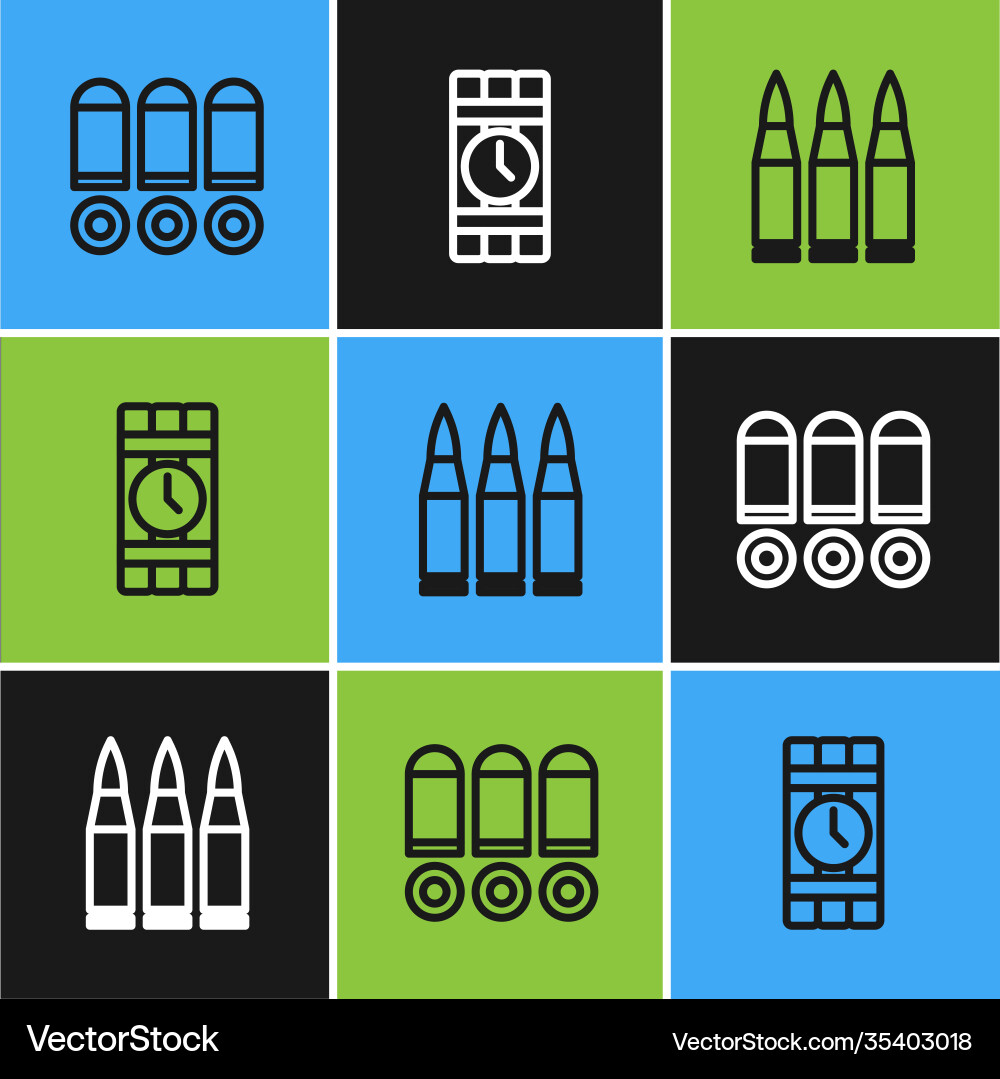 Set line bullet and dynamite timer clock icon Vector Image
