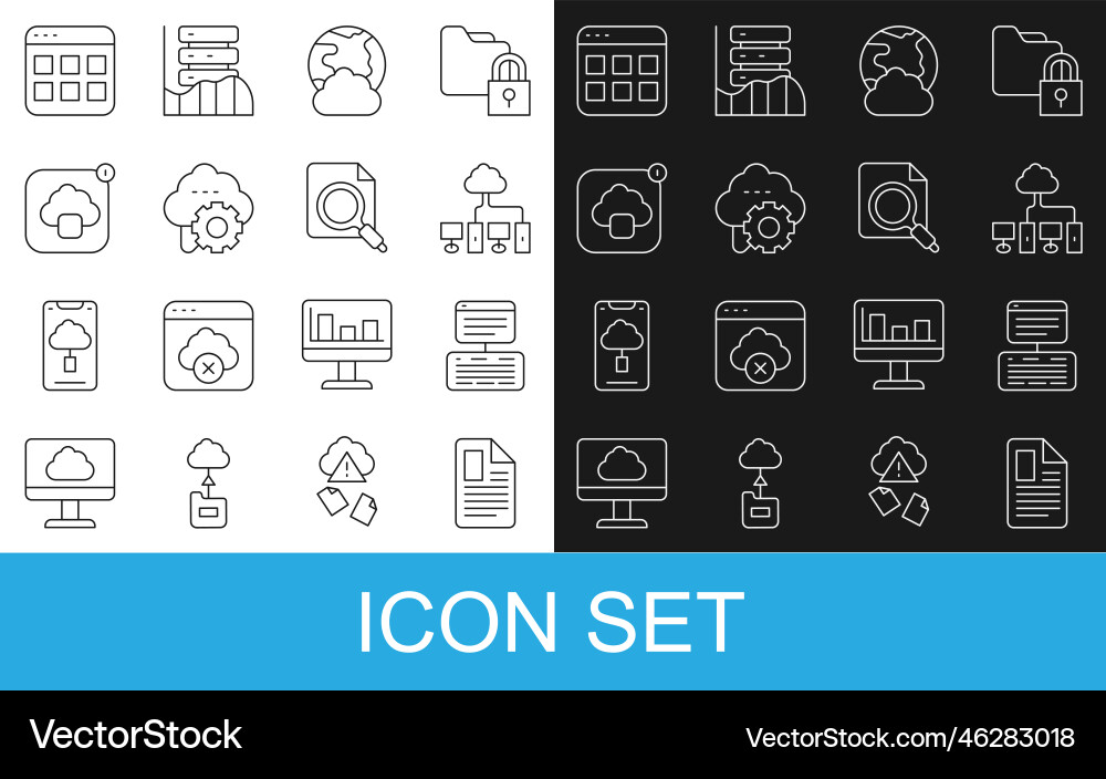 Set line file document server data web hosting Vector Image