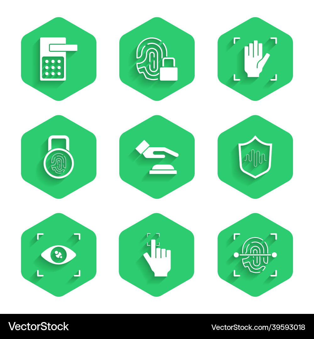 Set palm print recognition fingerprint shield Set palm print recognition fingerprint shield vector image